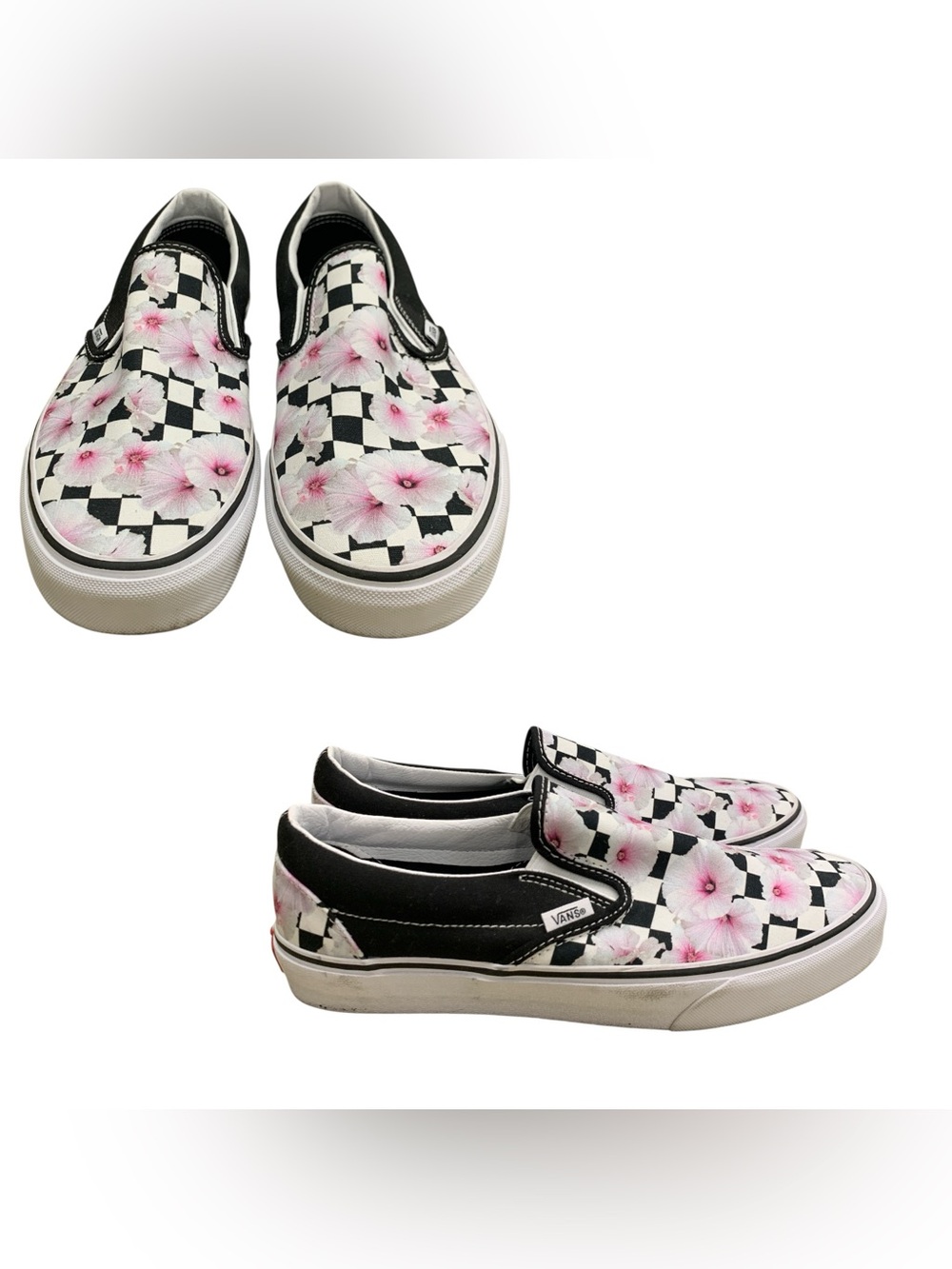 Vans Slip-On Sneakers with Pink Floral Checkerboard S10